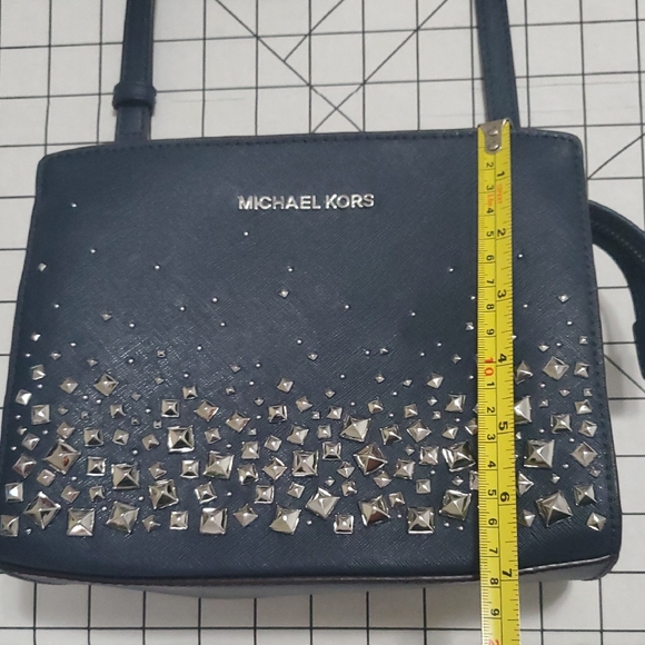 Michael Kors Dark Blue Crossbody Bag with Silver Accents - Picture 12 of 14